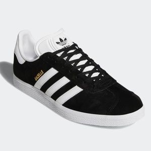 Adidas Gazelle Black w white stripes sz 8